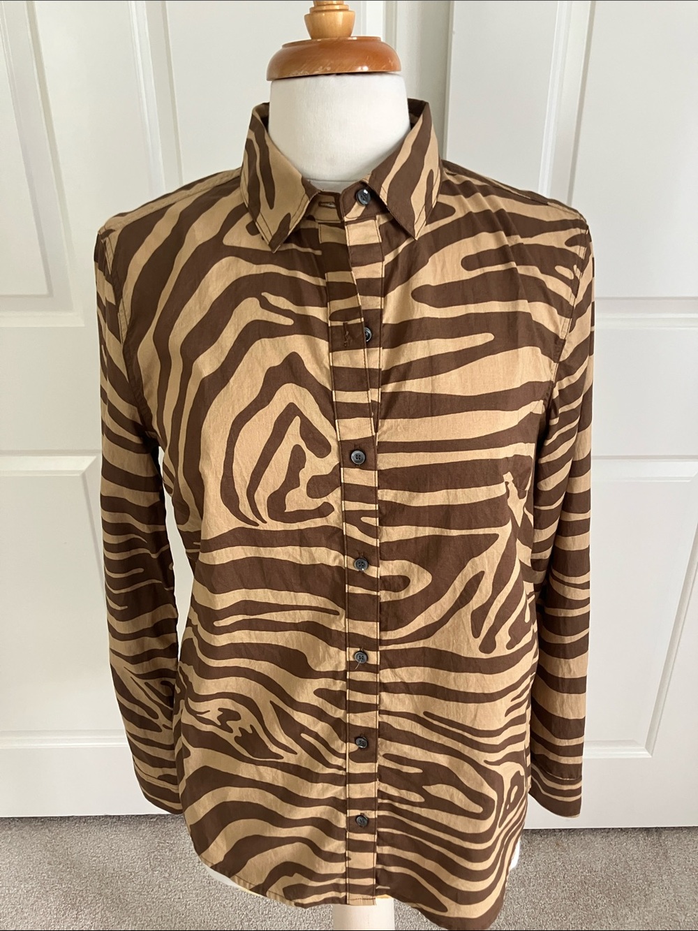 J. McLaughlin Brown and Tan Zebra-Print Button Shirt